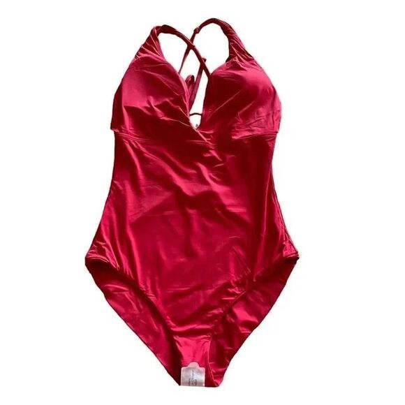 Andie Swim Bali One Piece
Cherry Red Deep Plunge Padded Swimming Suit MT # 1440 - Picture 6 of 11